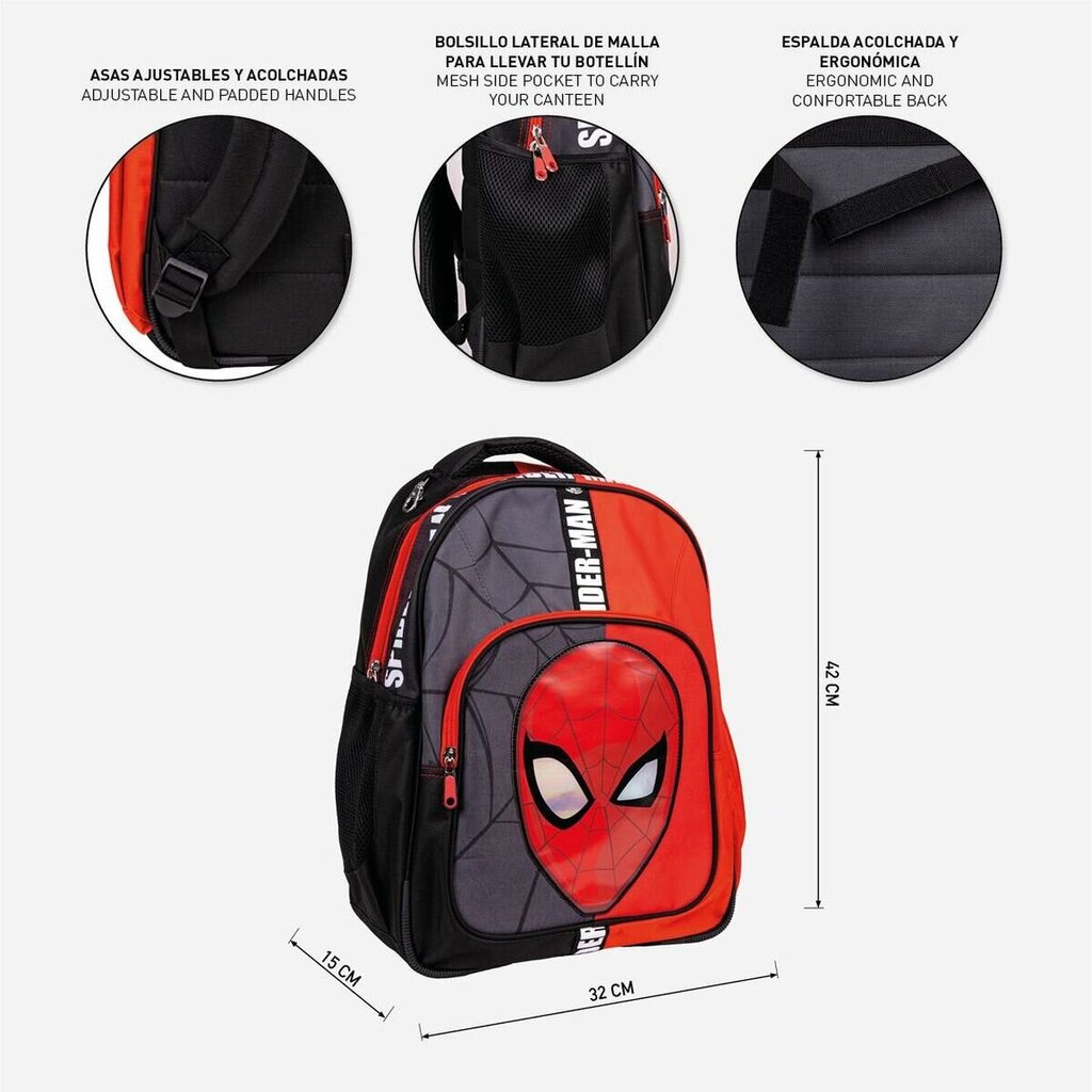 Mokyklinis krepšys Spiderman (Žmogus voras), raudonas/juodas kaina ir informacija | Kuprinės mokyklai, sportiniai maišeliai | pigu.lt
