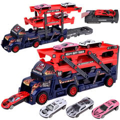 Vilkikas su 4 automobiliais, raudonas kaina ir informacija | Žaislai berniukams | pigu.lt