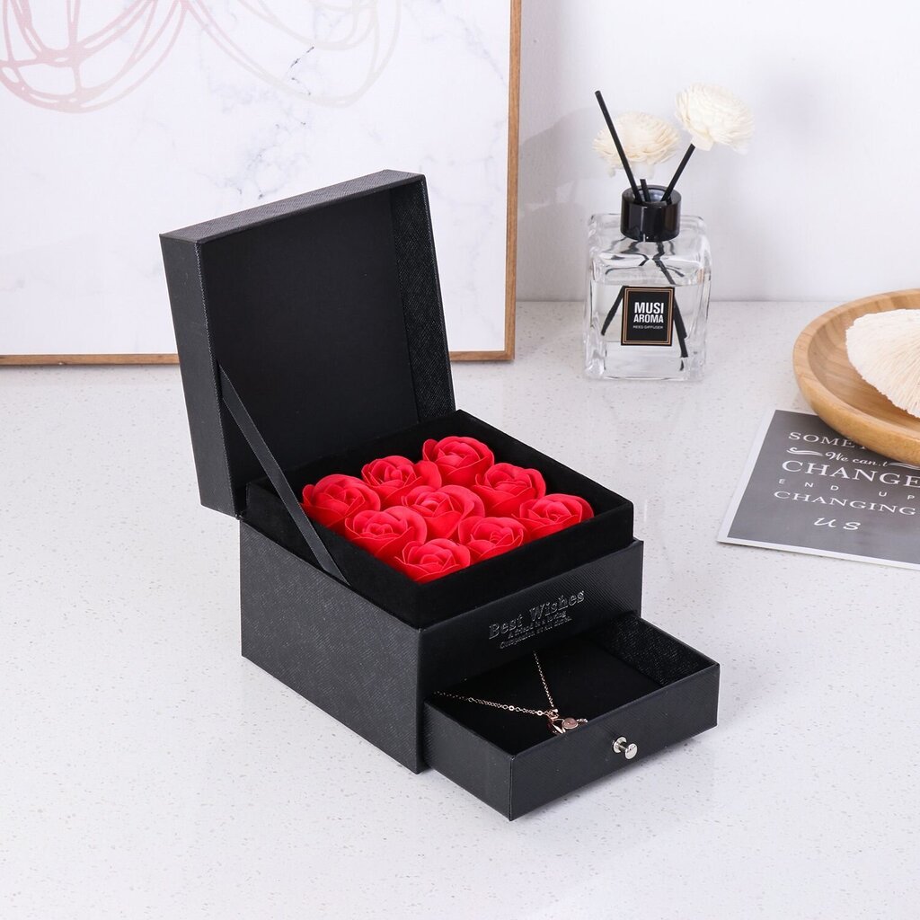 Dovanų dėžutė su 9 muilinėmis rožėmis (papuošalai į dovanų rinkinį neįeina), LIVMAN цена и информация | Kitos originalios dovanos | pigu.lt