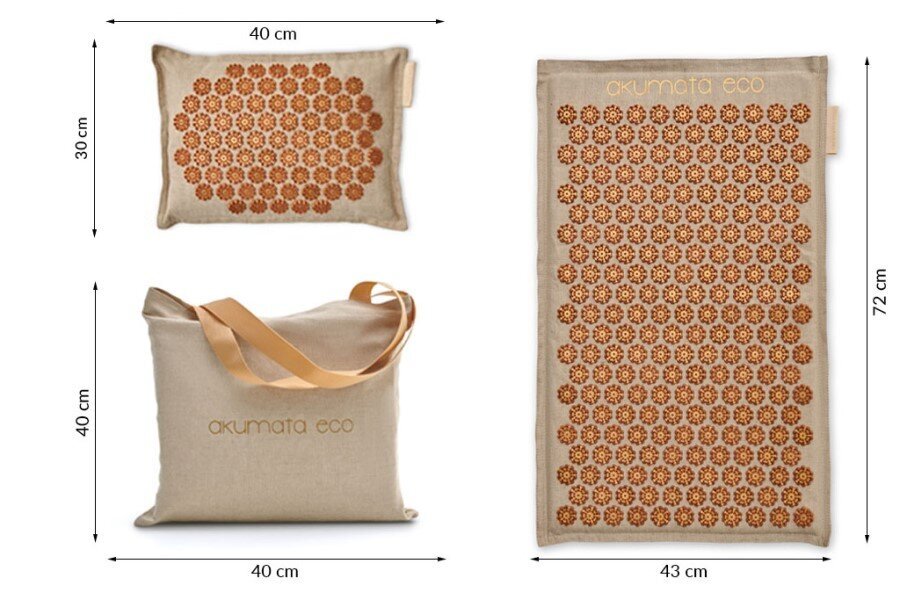 Akupunktūrinis kilimėlis su pagalvėle Akumata Eco, juodos ir auksas spalvos kaina ir informacija | Masažo reikmenys | pigu.lt
