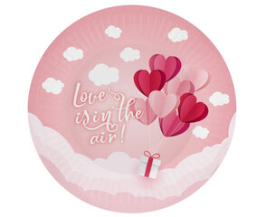 Vienkartinės popierinės lėkštės Love Is In The Air, 18 cm kaina ir informacija | Vienkartiniai indai šventėms | pigu.lt