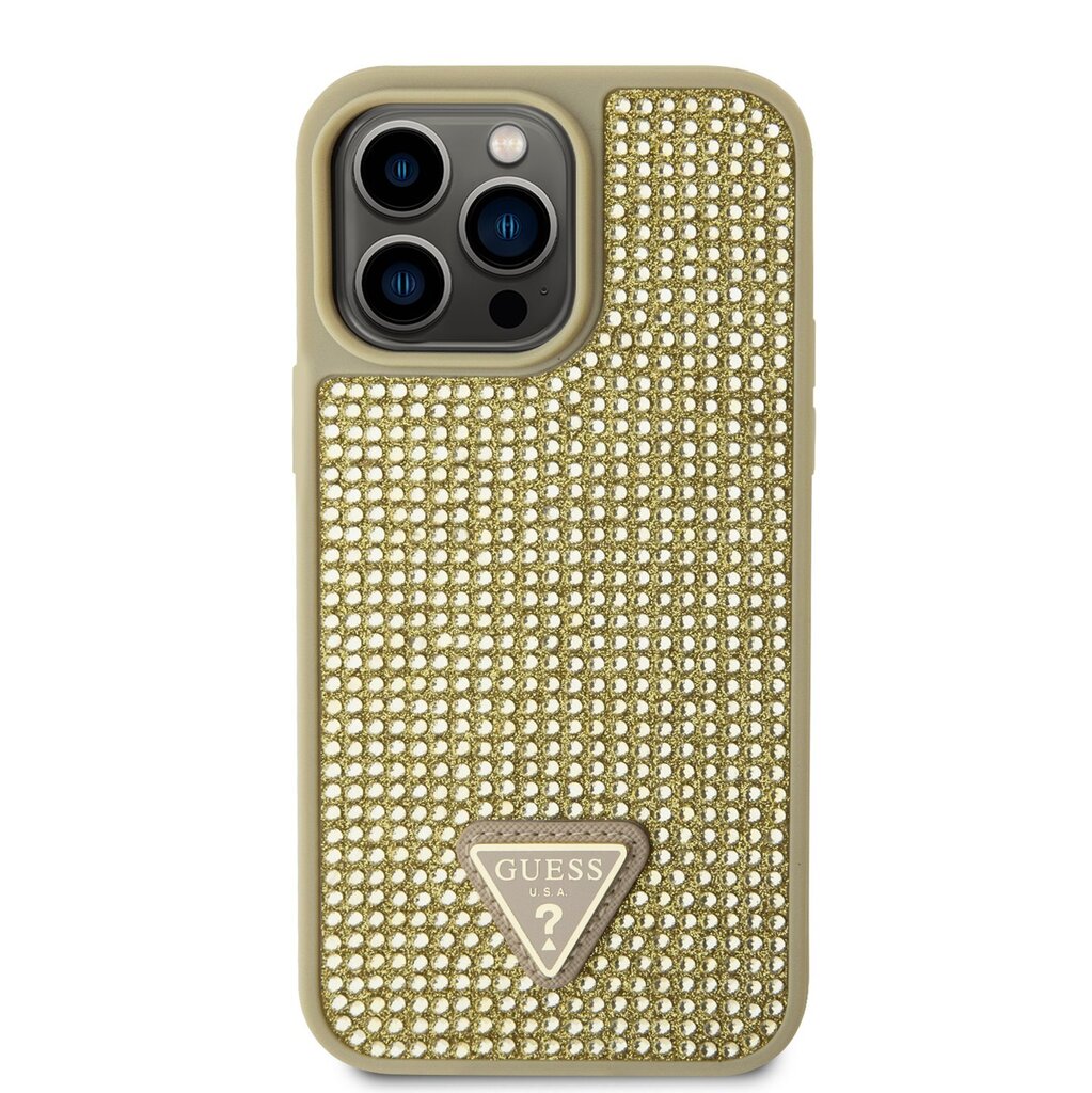 Guess Rhinestones Triangle Metal Logo Case for iPhone 14 Pro Max Gold цена  | pigu.lt