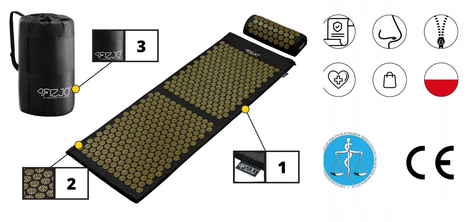 Didelis akupresūrinis kilimėlis su pagalvėle kaina ir informacija | Masažo reikmenys | pigu.lt