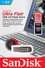 Sandisk Ultra Flair USB Flash Drive 3.0, 16GB, USB 3.0 цена и информация | USB накопители | pigu.lt