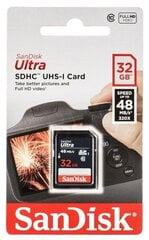 Карта памяти SANDISK 32GB Ultra SDHC 48MB/s Class 10 UHS-I цена и информация | Карты памяти для фотоаппаратов, камер | pigu.lt