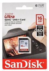 SanDisk Secure Digital Ultra HC 16 ГБ 80 МБ / с, класс 10 / UHS-I цена и информация | Карты памяти для фотоаппаратов, камер | pigu.lt