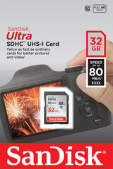 SanDisk Secure Digital Ultra HC 32 ГБ 80 МБ / с, класс 10 / UHS-I цена и информация | Карты памяти для фотоаппаратов, камер | pigu.lt