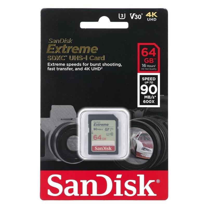 Atminties kortelė SANDISK 64GB Extreme SDXC Card 90MB/s Class 10 UHS-I U3 цена и информация | Atminties kortelės fotoaparatams, kameroms | pigu.lt