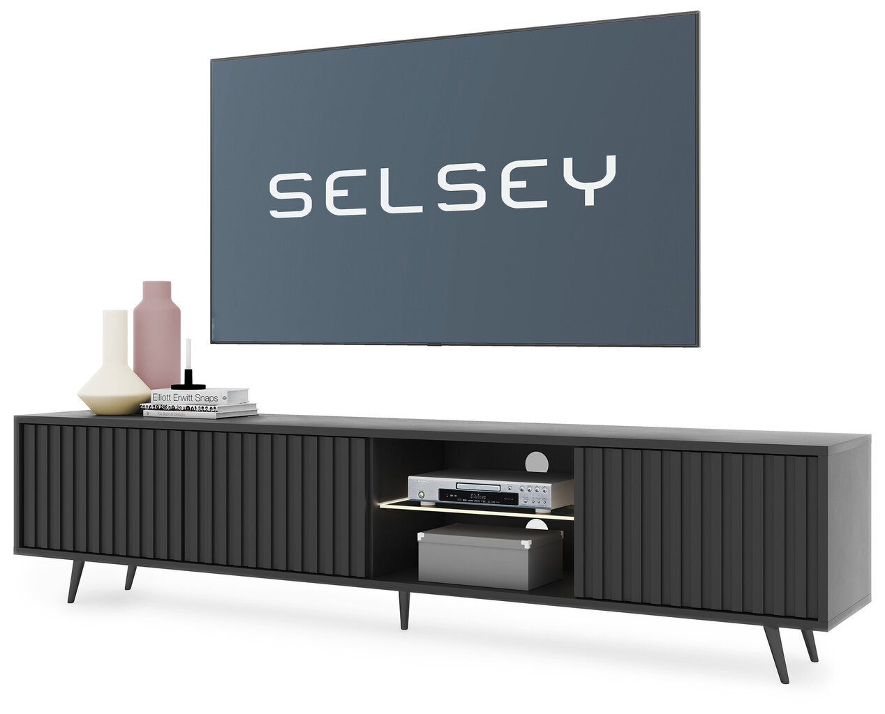 TV staliukas Selsey Bello 175 cm, juodas kaina ir informacija | TV staliukai | pigu.lt