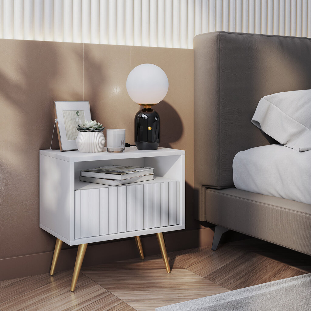 Naktinis staliukas Selsey Bello, baltas/auksinės spalvos kaina ir informacija | Spintelės prie lovos | pigu.lt