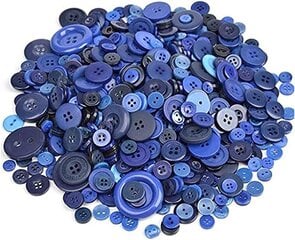 Įvairių dydžių mėlynų spalvų sagų rinkinys, 100 g kaina ir informacija | Siuvimo reikmenys | pigu.lt