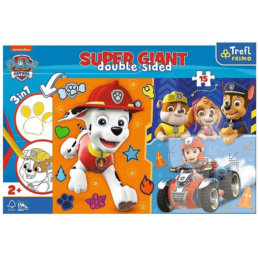 Dėlionė su šunyčiais patruliais Trefl Paw Patrol Super Giant 3in1, 15 d. kaina ir informacija | Dėlionės (puzzle) | pigu.lt