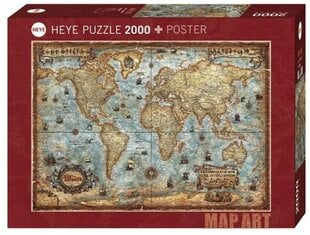Dėlionė su pasaulio žemėlapiu Heye Map Art, 2000 d. kaina ir informacija | Dėlionės (puzzle) | pigu.lt