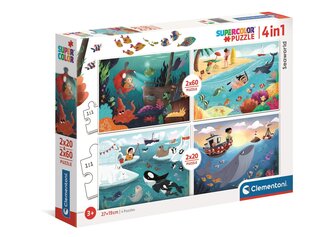 Dėlionė su jūros gyvūnais Clementoni Seaworld 4in1, 160 d. kaina ir informacija | Dėlionės (puzzle) | pigu.lt