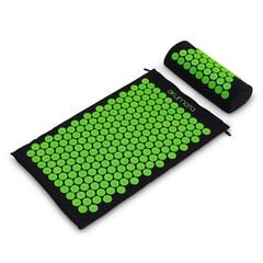 Akupresūrinis kilimėlis su pagalvėle Akumata, 73x43 cm, juodas/žalias цена и информация | Аксессуары для массажа | pigu.lt