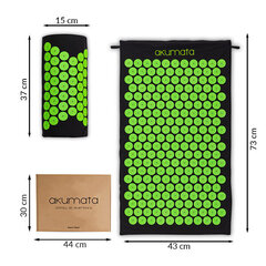 Akupresūrinis kilimėlis su pagalvėle Akumata, 73x43 cm, juodas/žalias цена и информация | Аксессуары для массажа | pigu.lt
