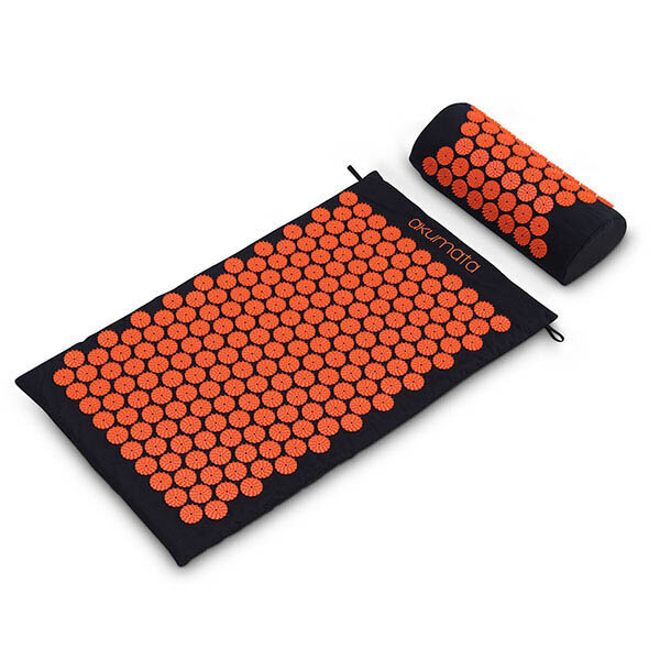 Akupresūrinis kilimėlis su pagalvėle Akumata, 73x43 cm, juodas/oranžinis kaina ir informacija | Masažo reikmenys | pigu.lt