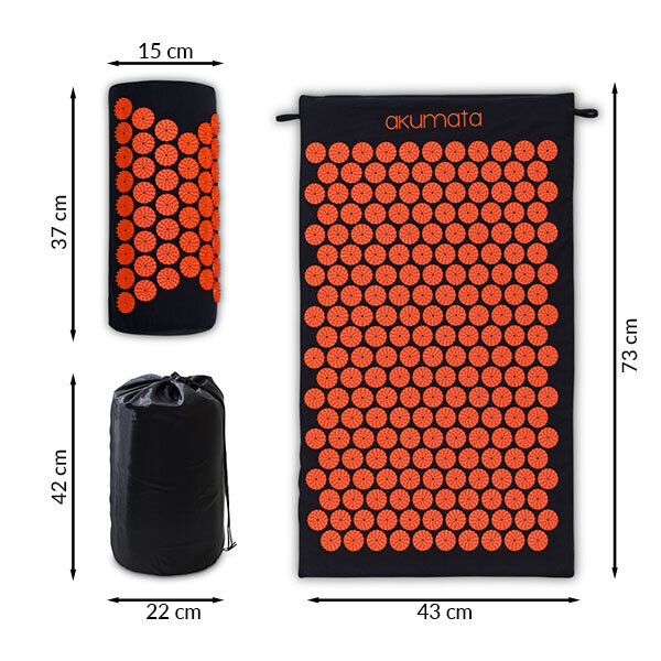 Akupresūrinis kilimėlis su pagalvėle Akumata, 73x43 cm, juodas/oranžinis kaina ir informacija | Masažo reikmenys | pigu.lt