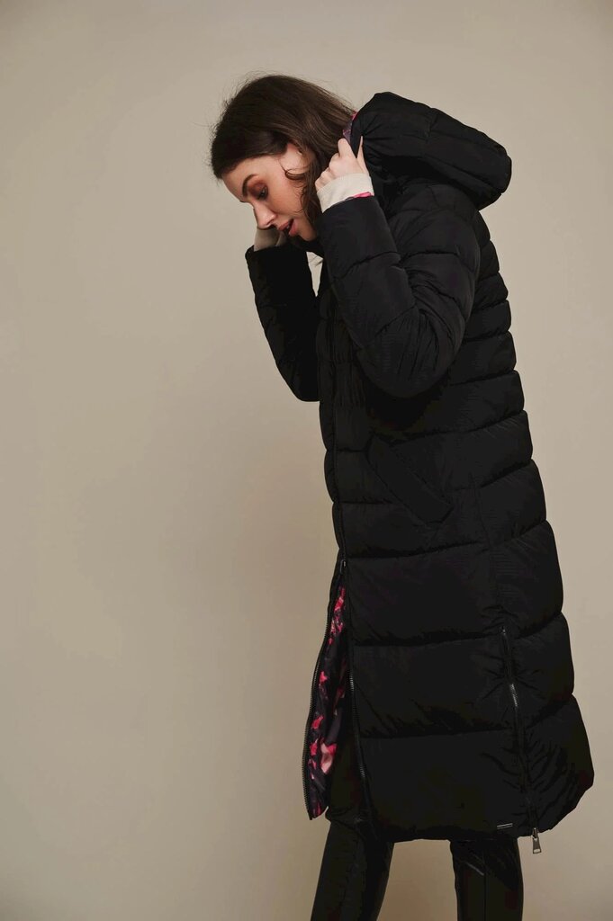 Rino&Pelle dvipusis moteriškas žieminis paltas KEILA, juodai gėlėtas kaina ir informacija | Paltai moterims | pigu.lt