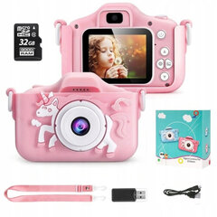Vaikiškas fotoaparatas Vienaragis 40Mpx su SD kortele 32GB , rožinis цена и информация | Цифровые фотоаппараты | pigu.lt