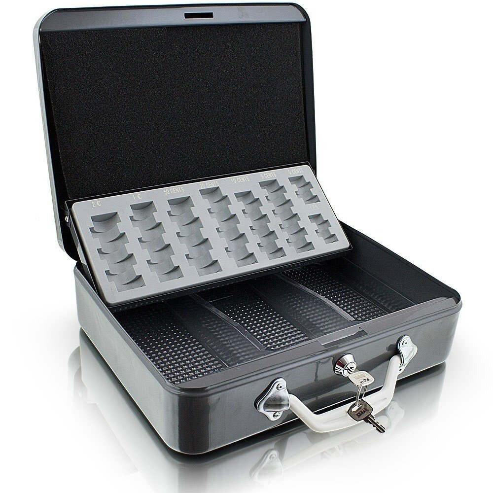 Metalinė pinigų dėžutė 30 cm, juoda kaina ir informacija | Seifai | pigu.lt