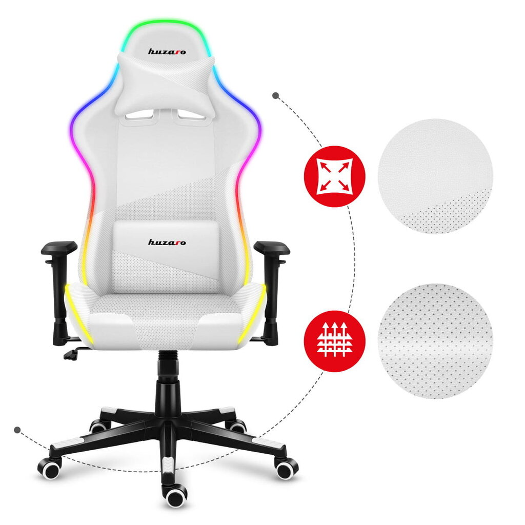 Žaidimų kėdė Huzaro Force 6.2 RGB, balta kaina ir informacija | Biuro kėdės | pigu.lt