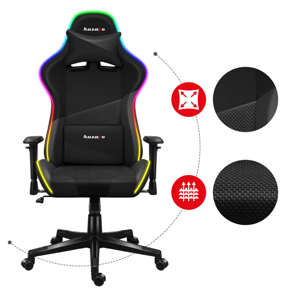 Žaidimų kėdė Huzaro Force 6.2 RGB, juoda цена и информация | Biuro kėdės | pigu.lt