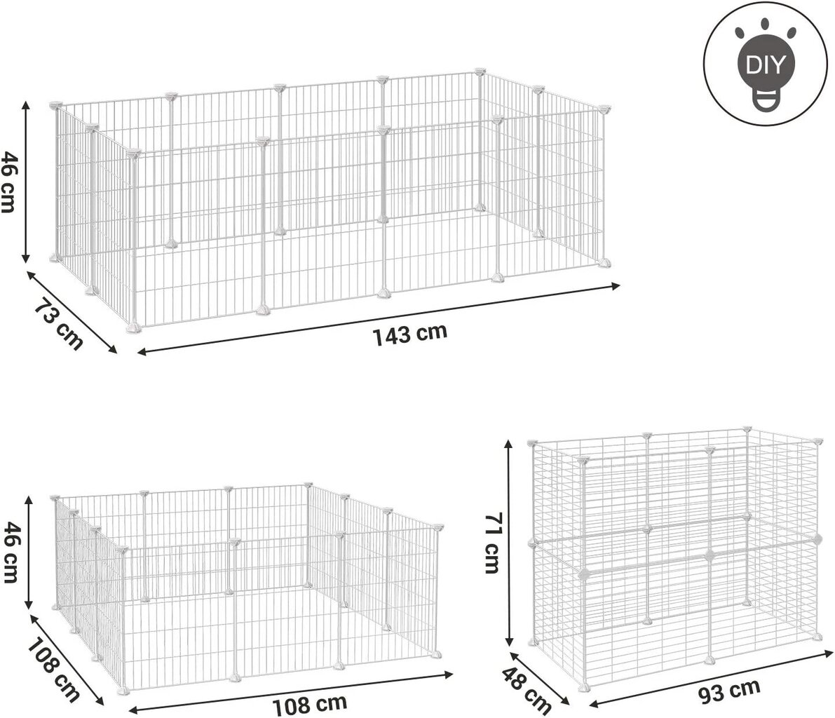 Aptvaras, narvas mažiems gyvūnams, 143 x 73 x 46, baltas kaina ir informacija | Graužikų ir triušių narvai, jų priedai | pigu.lt