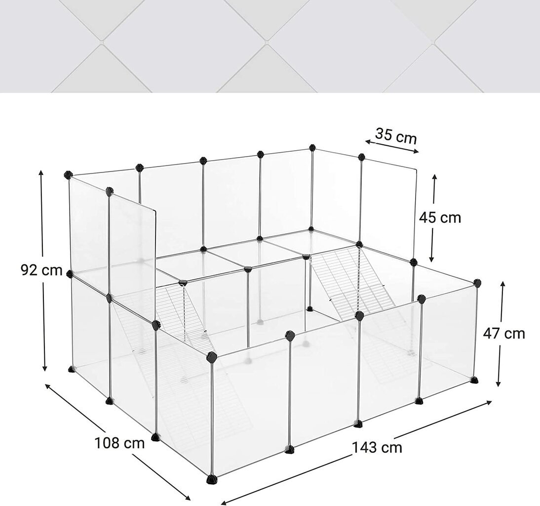 Aptvaras, narvas mažiems gyvūnams, 143 x 108 x 93, baltas kaina ir informacija | Graužikų ir triušių narvai, jų priedai | pigu.lt