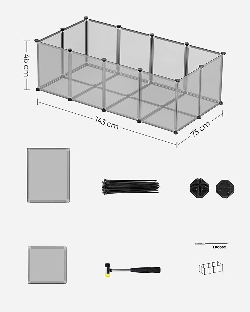 Aptvaras, narvas mažiems gyvūnams, 143 x 73 x 46, pilkas kaina ir informacija | Graužikų ir triušių narvai, jų priedai | pigu.lt