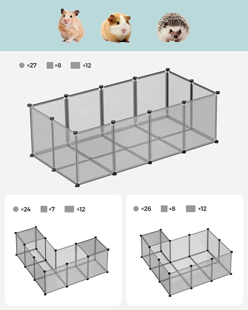 Aptvaras, narvas mažiems gyvūnams, 143 x 73 x 46, pilkas kaina ir informacija | Graužikų ir triušių narvai, jų priedai | pigu.lt
