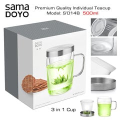 Samadoyo Premium arbatos puodelis su stikliniu filtru 3in1, 500 ml kaina ir informacija | Taurės, puodeliai, ąsočiai | pigu.lt