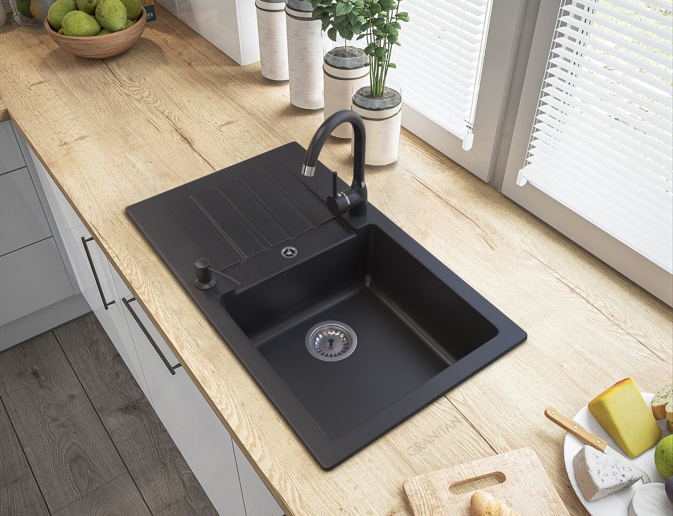 Granitinė virtuvės plautuvė Granitan, juoda kaina ir informacija | Virtuvinės plautuvės | pigu.lt