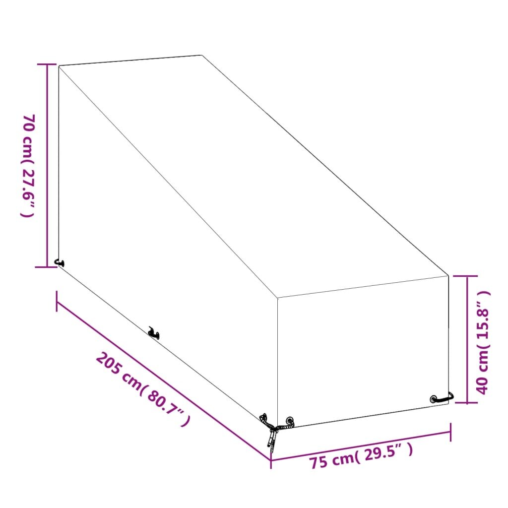 Saulės gulto uždangalas, 205x75x40/70cm, polietilenas, 12 kilpų kaina ir informacija | Pagalvės, užvalkalai, apsaugos | pigu.lt