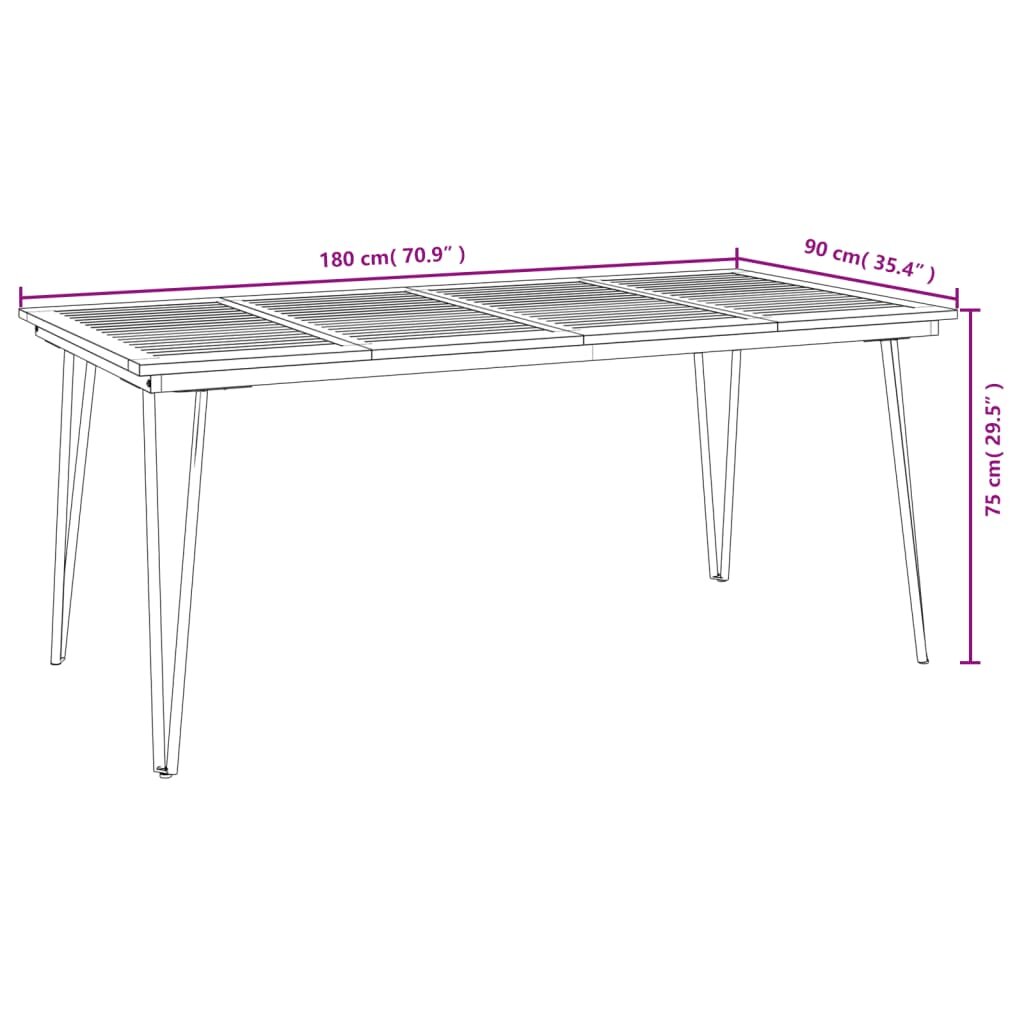 Sodo stalas su segtuko formos kojomis, 180x90x75cm, akacija kaina ir informacija | Lauko stalai, staliukai | pigu.lt