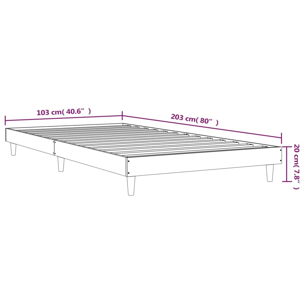 Lovos rėmas, dūminio ąžuolo, 100x200cm, apdirbta mediena kaina ir informacija | Lovos | pigu.lt