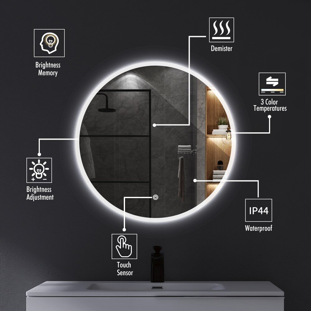 LED veidrodis Madrid, 60 cm kaina ir informacija | Vonios veidrodžiai | pigu.lt