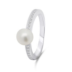 Brilio Silver Шикарное серебряное кольцо с настоящей жемчужиной RI055W цена и информация | Кольца | pigu.lt