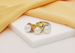Brilio Silver Очаровательное позолоченное кольцо с настоящим жемчугом RI061Y цена и информация | Кольцо | pigu.lt