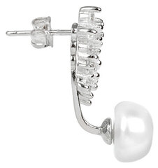 JwL Luxury Pearls Асимметричные серьги - двойные серьги с настоящим белым жемчугом и продольные серьги с цирконами JL0260 sJL0260 цена и информация | Серьги | pigu.lt