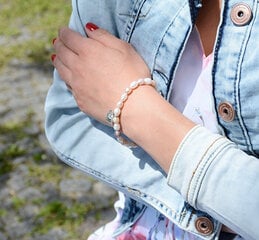 JwL Luxury Pearls Тонкий браслет из настоящего жемчуга с металлическим сердцем JL0417 цена и информация | Женские браслеты | pigu.lt