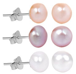 JwL Luxury Pearls Набор из 3 пар жемчужных серег со скидкой - белый, лососевый, фиолетовый JL0426 sJL0426 цена и информация | Серьги | pigu.lt