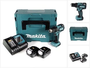 Аккумуляторная дрель Makita DDF 459 RGJ 18В 45Нм Makpac + 2 аккумулятора 6,0 Ач + зарядное устройство цена и информация | Шуруповерты, дрели | pigu.lt