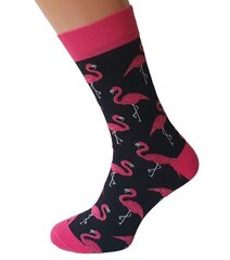 Женские хлопковые носки с дизайном "Flamingo" (чёрные) цена и информация | Женские носки | pigu.lt