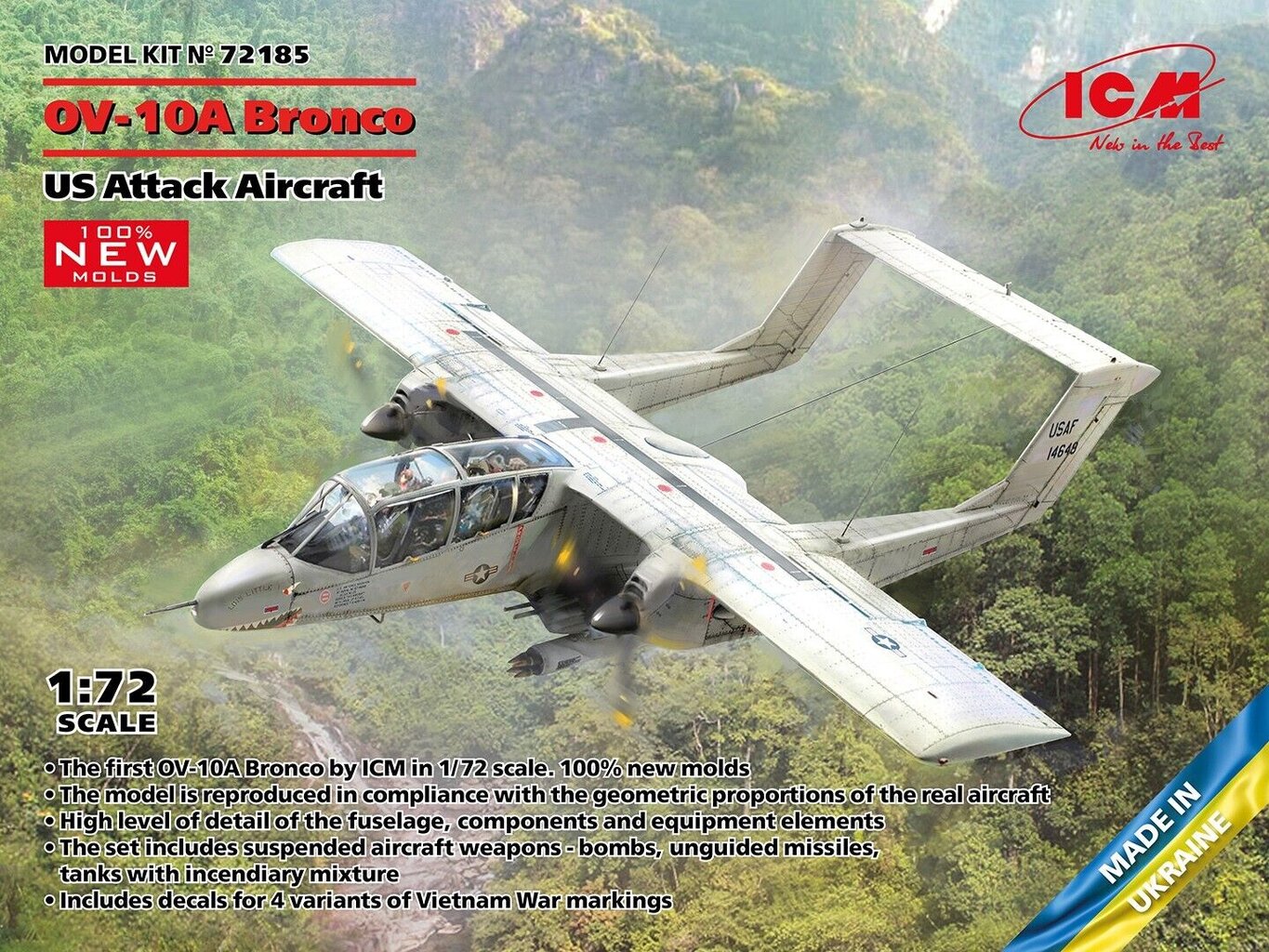 Klijuojamas modelis ICM 72185 US Attack Aircraft OV-10А Bronco 1/72 цена и информация | Klijuojami modeliai | pigu.lt