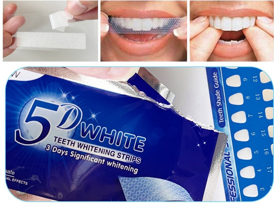 Dantų balinimo juostelės 5D Whitening, 14 vnt. kaina ir informacija | Dantų šepetėliai, pastos | pigu.lt