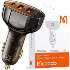 Mcdodo Автомобильное зарядное устройство Mcdodo CC-2300, 2xUSB + USB-C, с дисплеем, 100 Вт (черное) цена и информация | Зарядные устройства для телефонов | pigu.lt