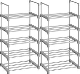 Металлическая полка для обуви, комплект из 2, 5 отделений, серая цена и информация | Полки для обуви, банкетки | pigu.lt