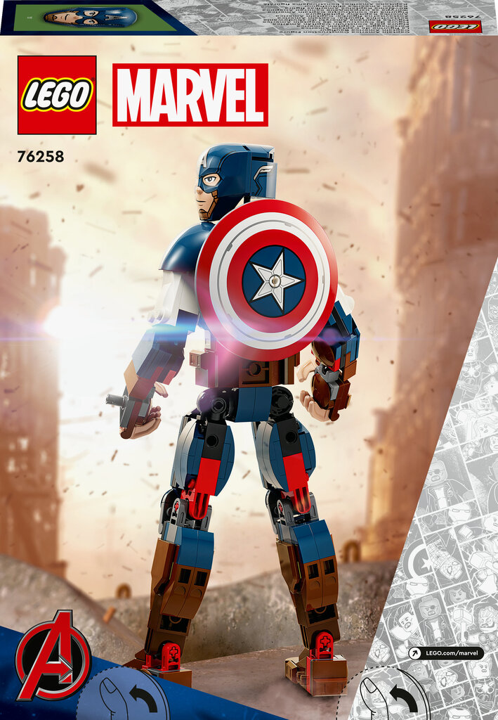 76258 LEGO® Marvel Kapitono Amerikos konstruojama figūrėlė kaina ir informacija | Konstruktoriai ir kaladėlės | pigu.lt