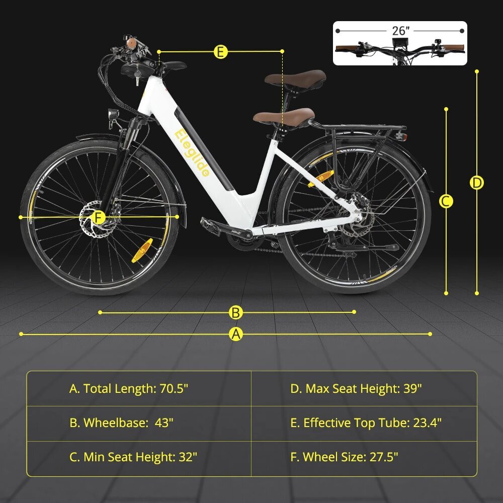 Elektrinis dviratis Eleglide T1 Step-Thru 27.5", baltas kaina ir informacija | Elektriniai dviračiai | pigu.lt